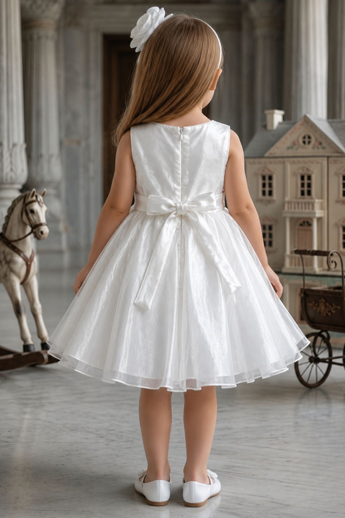 White 3D Floral Party Wear Frock for Girls