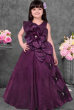 Wine Floral Applique Party Wear Gown for Girls