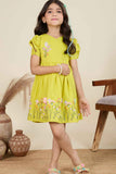 Mustard Cotton Frock With Elegant Floral Embroidery For Girls