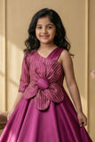 Magenta Floral Embellished Party Gown For Girls