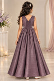 Elegant Sleeveless Wine Shimmer Party Wear Gown For Girls
