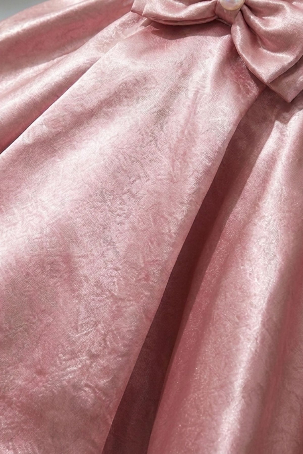Dusty Pink Satin Party Frock with Floral Lace Bodice