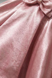 Dusty Pink Satin Party Frock with Floral Lace Bodice