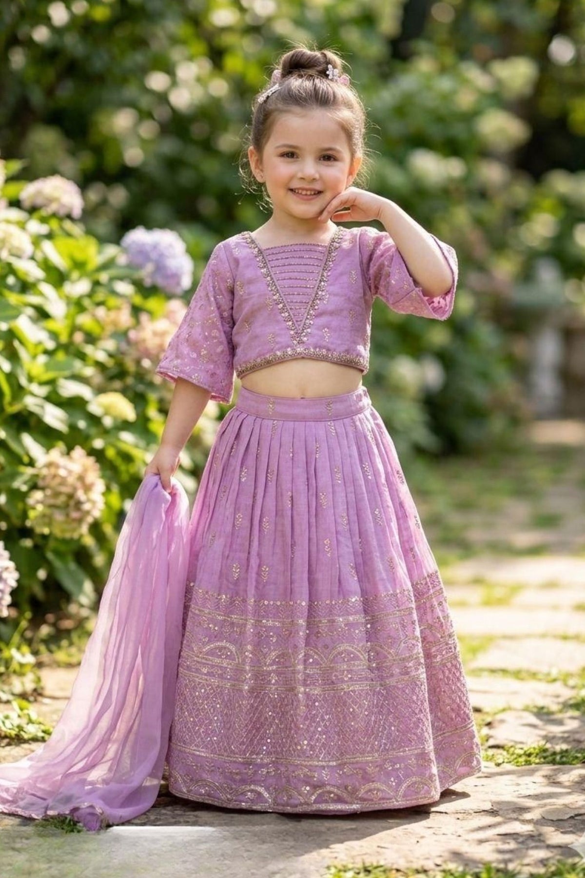 Lavender Floral Arch Embroidered Lehenga Choli with Dupatta