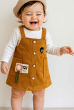 Mustard Corduroy Dungaree With White T-Shirt Set For Girls
