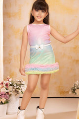 Designer Multicolor Sequins Work Party Wear Rainbow Dress For Girls