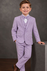 Boys Lavender Embellished Coat Suit With Waistcoat And Bow Tie