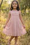 Dusty Pink Floral Embroidered Frock For Girls