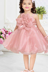 Peach Organza Frock With Floral Embellished For Girls