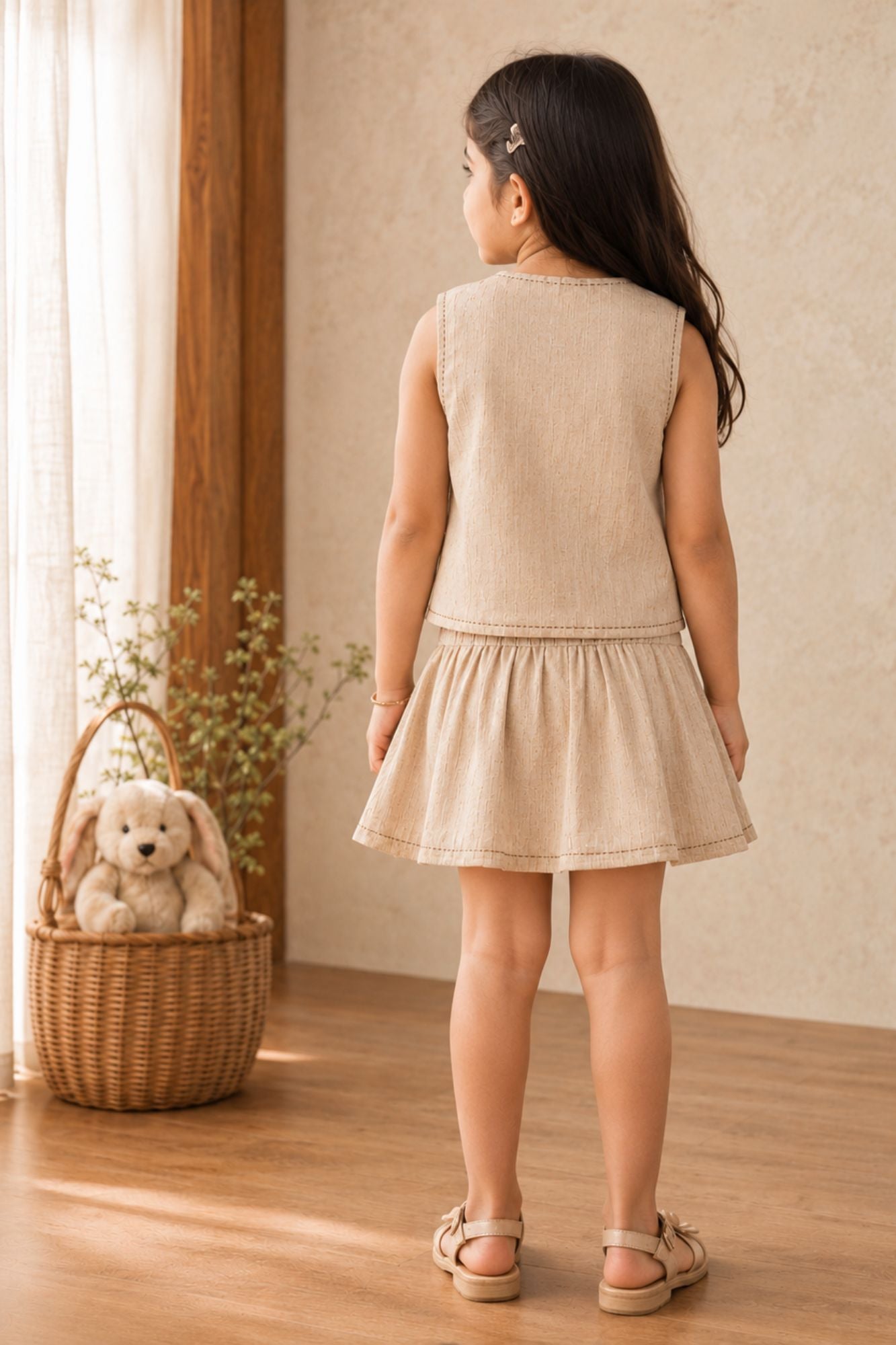 Ivory Floral Embroidered Crop Top & Layered Skirt Co-Ord Set