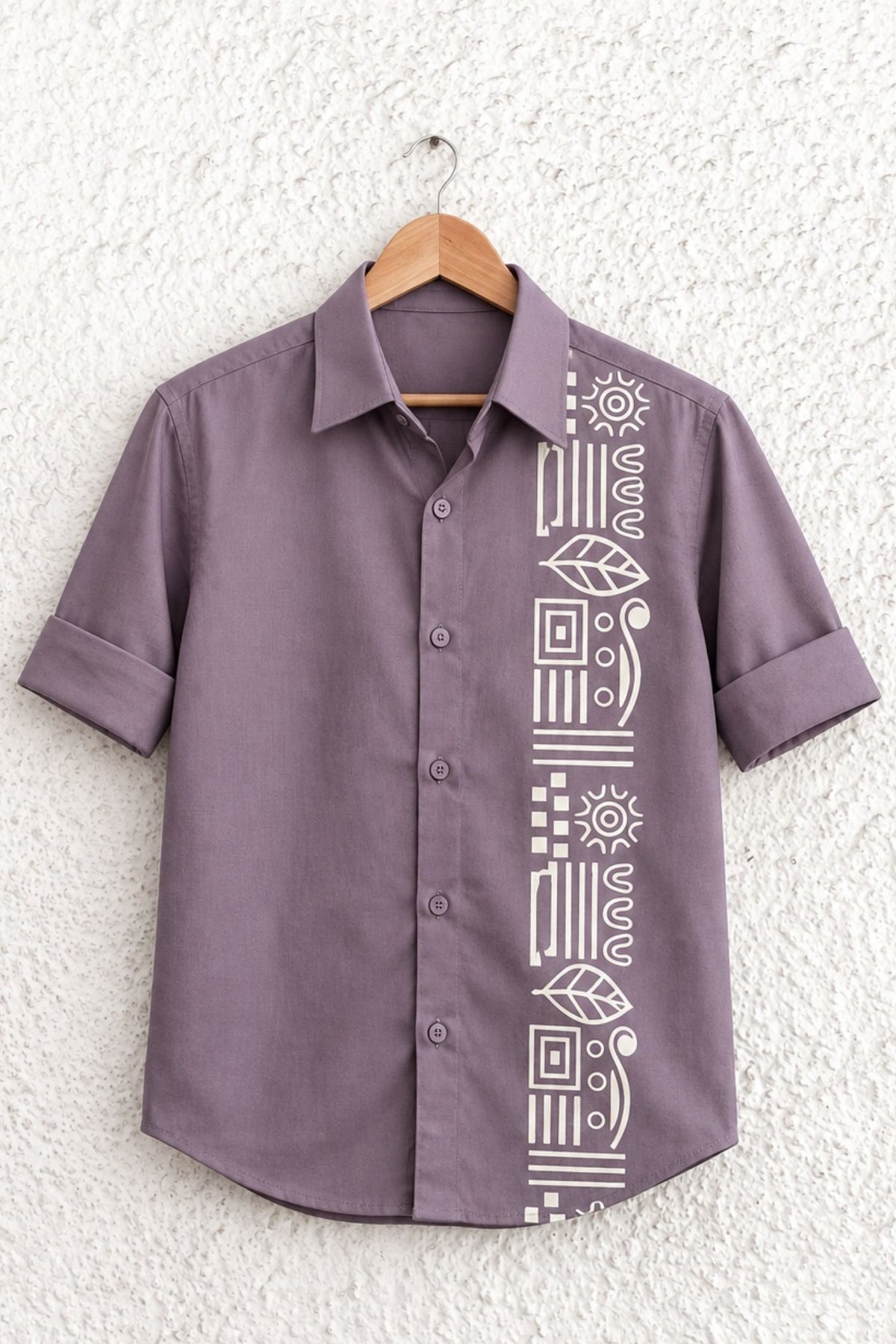 Mauve Cotton Shirt with Tribal Stripe Design for Boys