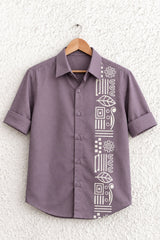 Mauve Cotton Shirt with Tribal Stripe Design for Boys