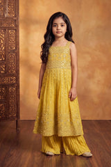 Girls Mustard Yellow Embroidered Palazzo Set