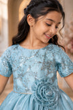 Ice Blue Sequin Party Frock For Girls