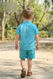 Boys Blue Shorts Set with Printed Shirt And Graphic T-Shirt