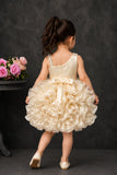 Champagne Gold One-Shoulder Ruffle Party Wear Frock