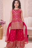 Rani Pink And Gold Printed Kurti And Palazzo Set for Girls