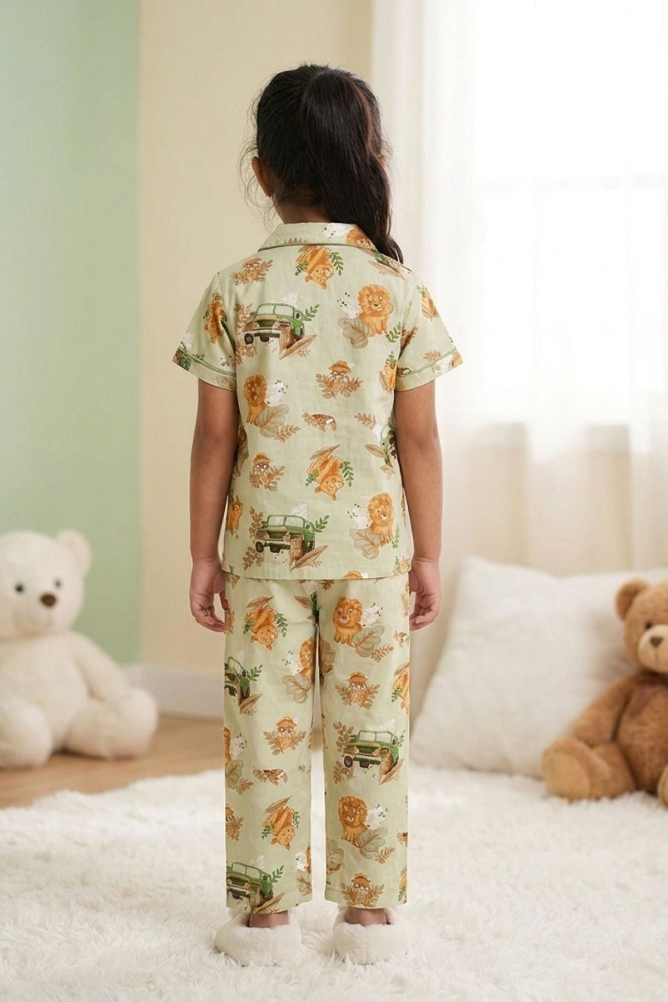Girls Mint Green Jungle Print  Night Suit Set