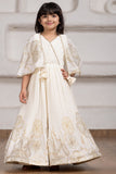 Cream Floral Embroidered Cape Gown for Girls
