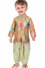 Pista Green Printed Kurta And Dhoti Set For Boys