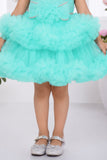 Aqua Blue Embellished Tulle Party Wear Frock for Girls