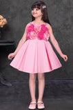 Light Pink Floral Appliqué Party Wear Frock with Pleated Skirt For Girls