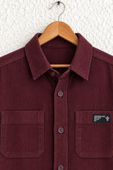 Boys Maroon Solid Double Pocket Shirt
