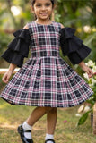Black Plaid Cold-Shoulder Frock for Girls