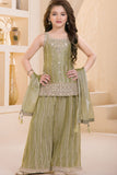 Green Designer Embroidered Palazzo Set For Girls