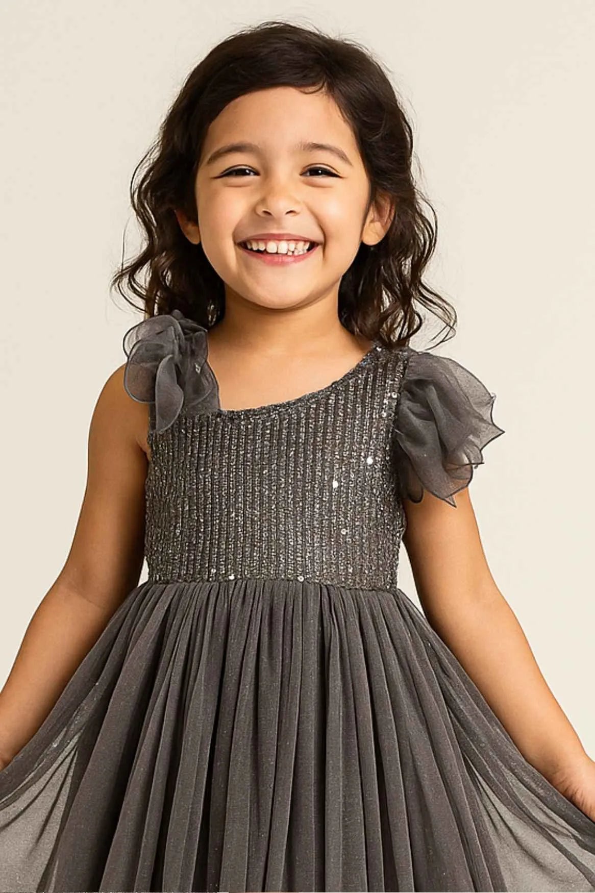 Grey Sequins Embellishment Party Wear Gown For Girls