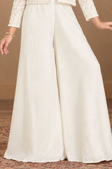 Cream Embroidered Embroidered Palazzo Set With Jacket for Girls