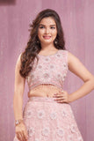 Blush Pink Floral Embroidered Lehenga Choli Set For Girls