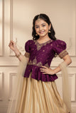 Wine Pattu Pavadai Set with Gold Embroidery For Girls