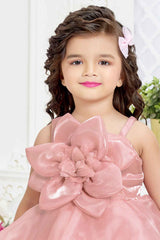 Peach Organza Frock With Floral Embellished For Girls