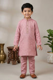 Onion Pink Embroidered Linen Kurta Set For Boys