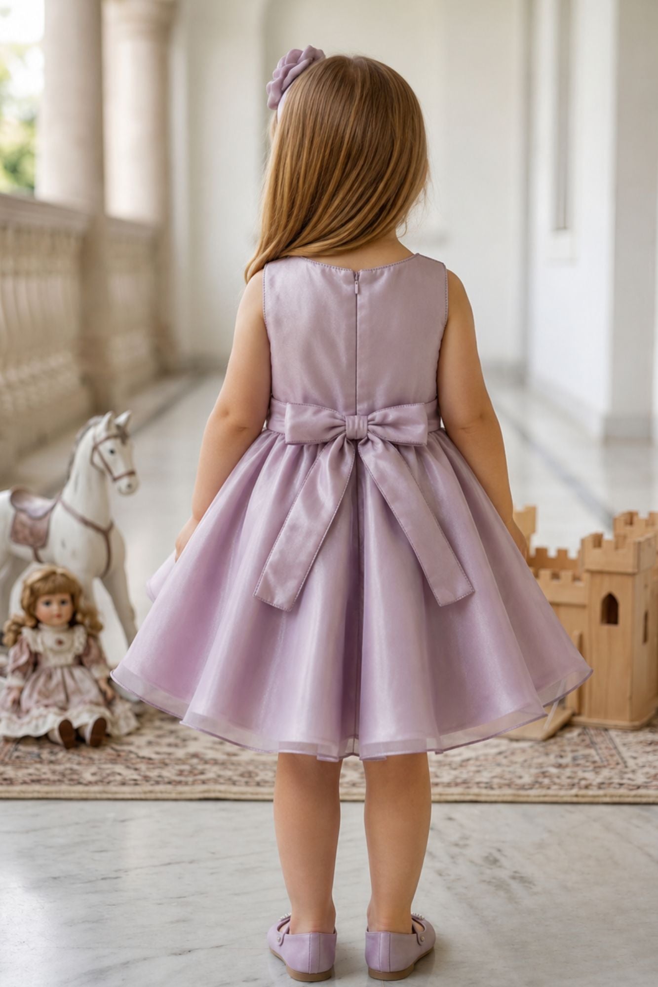 Onion Pink 3D Floral Party Wear Frock for Girls