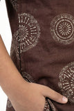 Brown Circular Print Shirt with Mandarin Collar for Boys