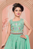 Mint Green Thread Embroidered Palazzo Set For Girls