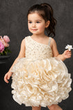 Champagne Gold One-Shoulder Ruffle Party Wear Frock