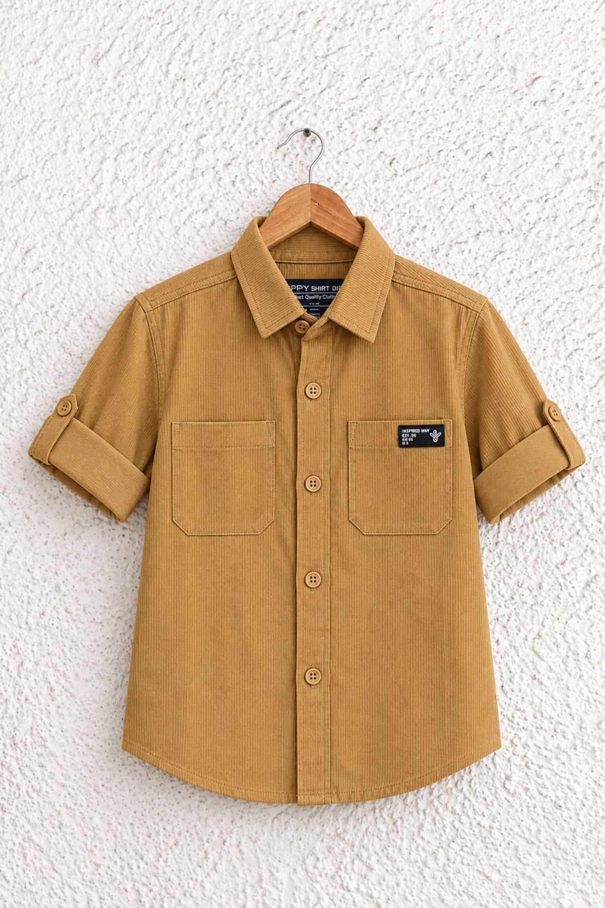 Boys Mustard Solid Double Pocket Shirt