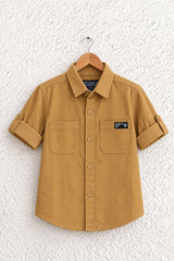 Boys Mustard Solid Double Pocket Shirt