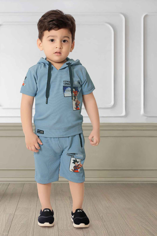 Stylish Blue T Shirt With Shorts Set For Boys