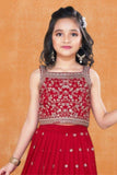 Red Embroidered Lehenga Choli with Dupatta For Girls