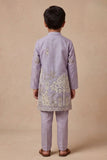 Boys Lavender Kurta Pajama Set With Floral Thread Embroidery