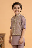 Onion Pink Embroidered Kurta Set with Nehru Jacket For Boys