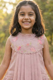 Dusty Pink Floral Embroidered Frock For Girls