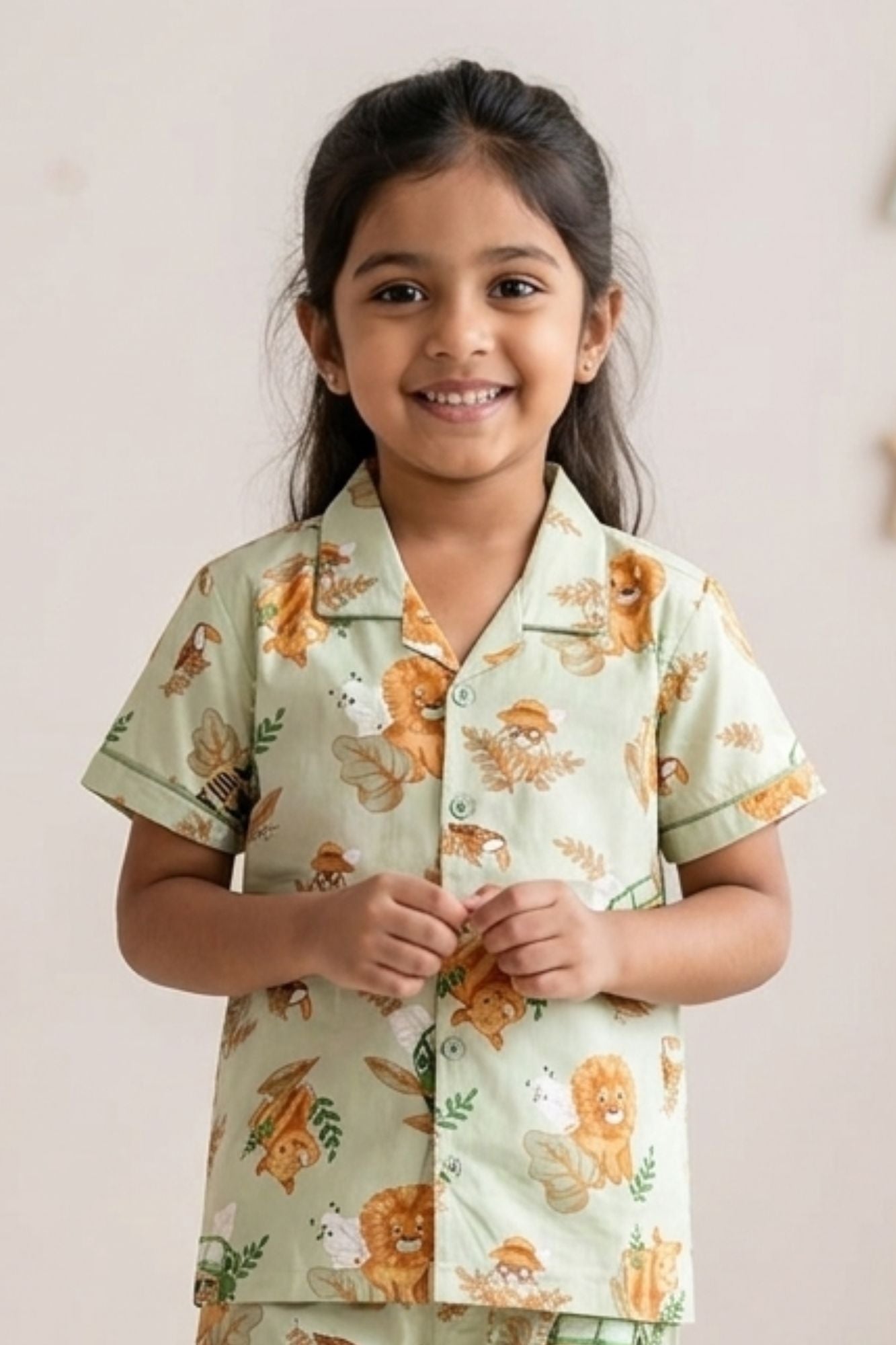 Girls Mint Green Jungle Print  Night Suit Set