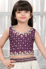 Purple And White Floral Printed Lehenga Choli Set With Sequins Work For Girls
