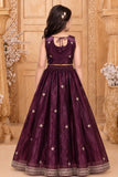 Girls Wine Embroidered Lehenga Choli Set With Dupatta