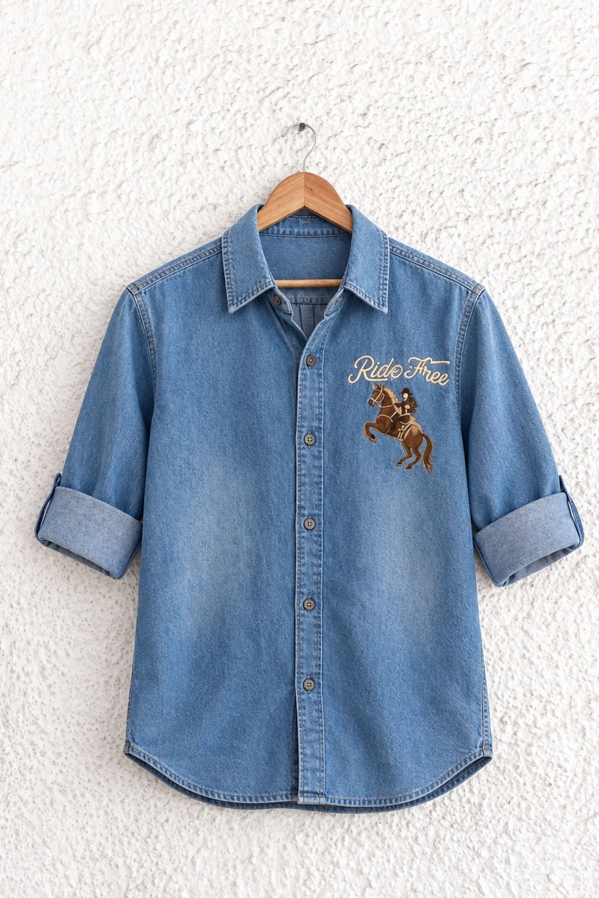 Denim Blue Embroidered Shirt for Boys
